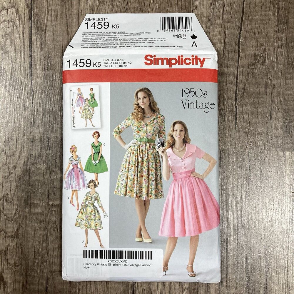 Simplicity Pattern 1459 1950s Vintage Dress Rockabilly Pattern Size 8-16 UNCUT